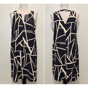 Banana Republic Women's Medium Navy Cream Geometric Sleeveless Shift Dress